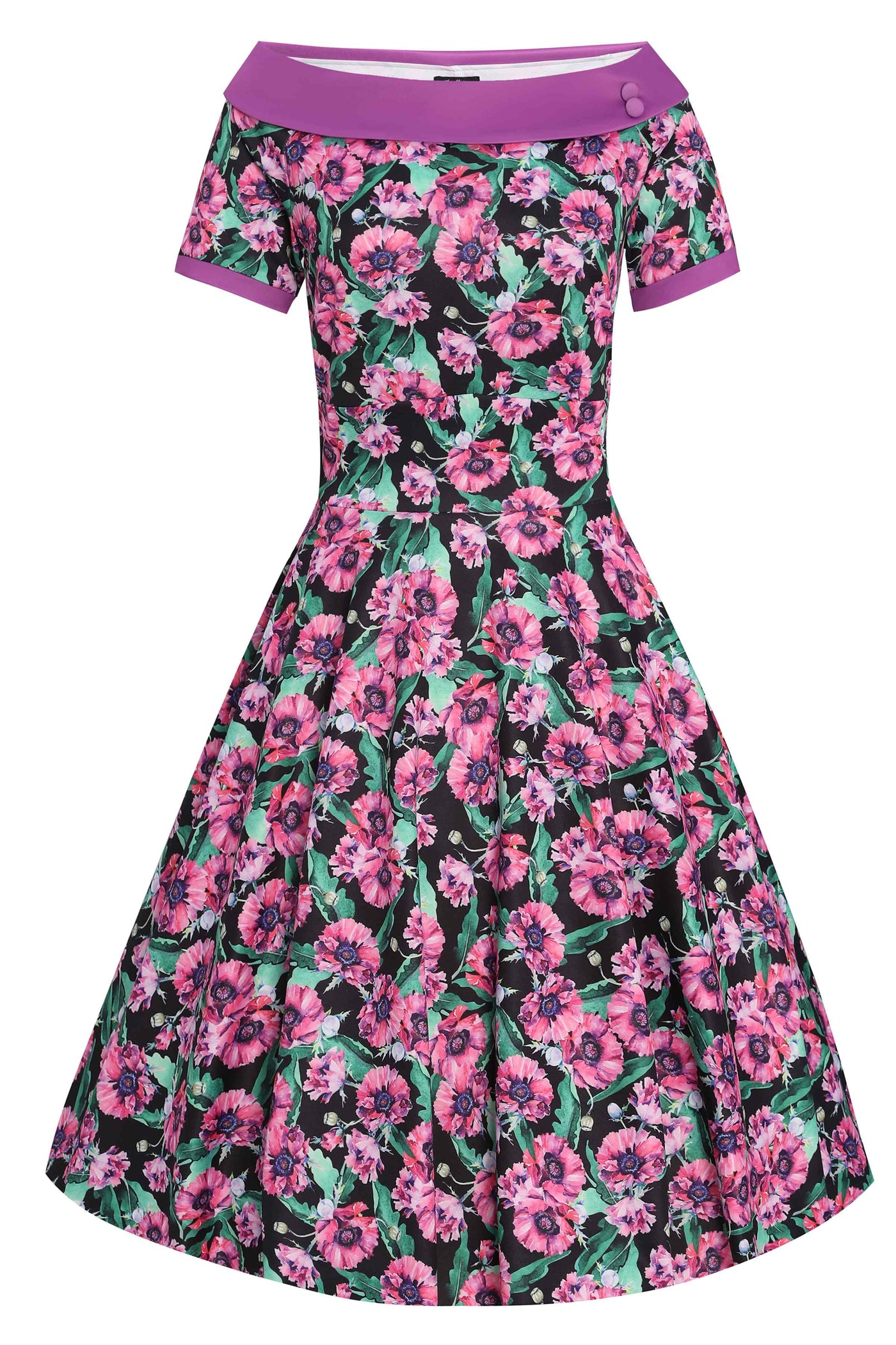 Darlene 50's Style Swing Dress in Purple and Poppy