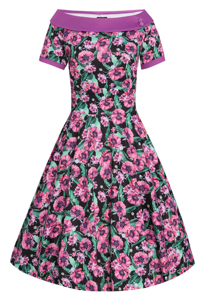 Darlene 50's Style Swing Dress in Purple and Poppy
