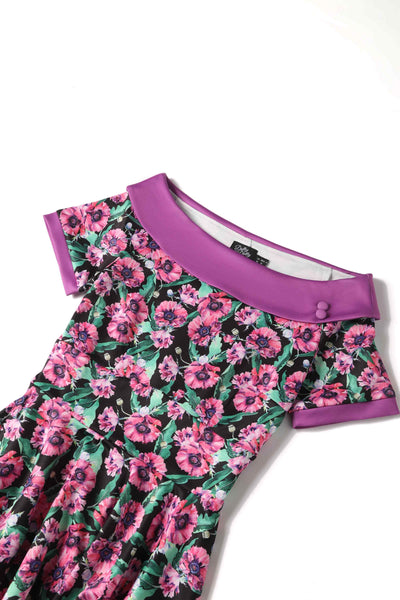 Darlene 50's Style Swing Dress in Purple and Poppy
