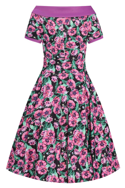 Darlene 50's Style Swing Dress in Purple and Poppy