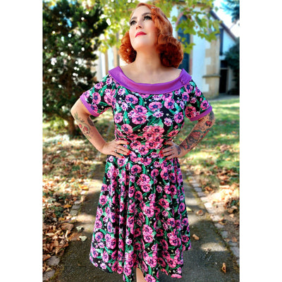 PRE ORDER Darlene 50's Style Swing Dress in Purple and Poppy