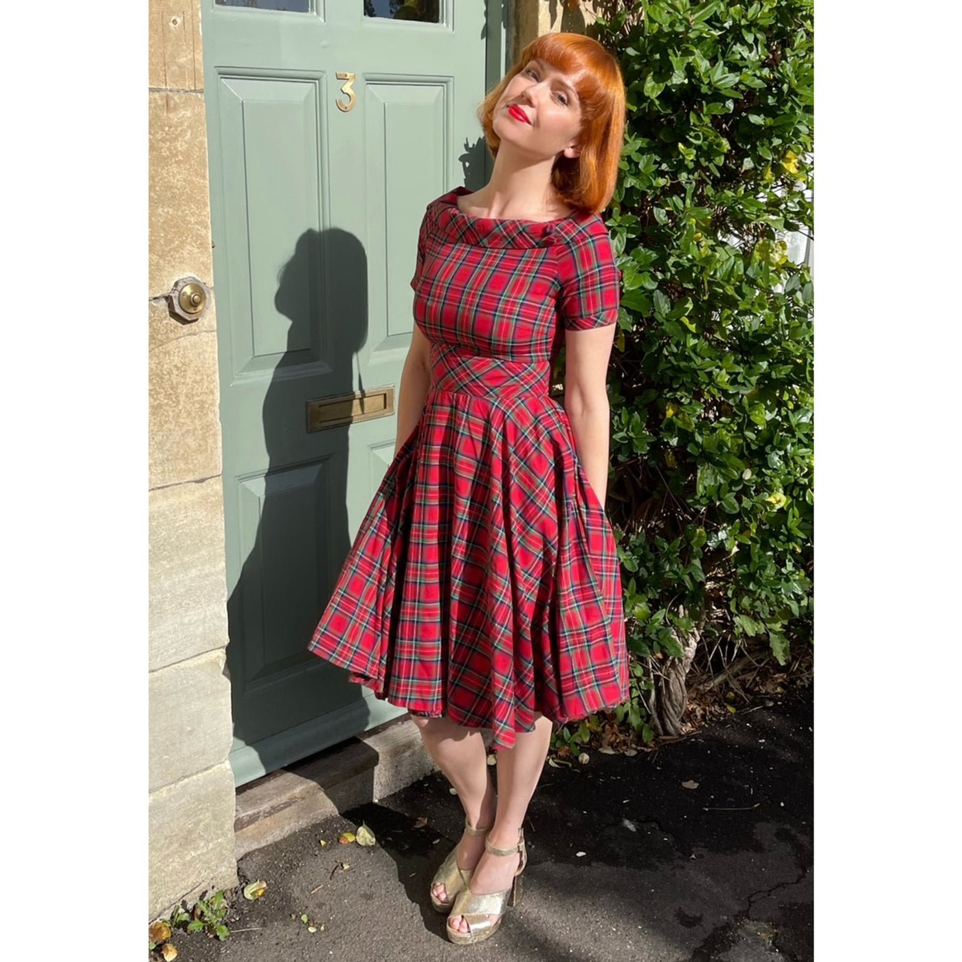 Darlene Retro Highland Red Tartan Circle Dress