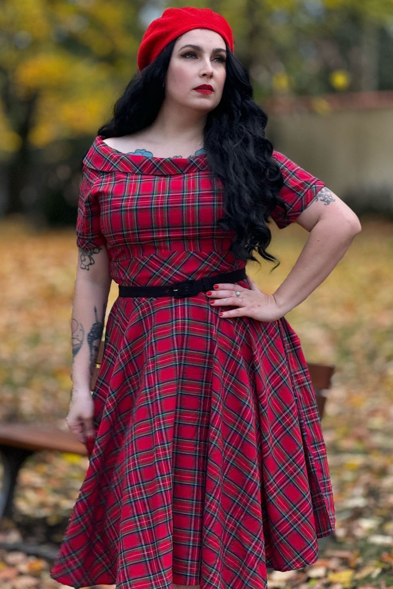 Darlene Retro Highland Red Tartan Circle Dress