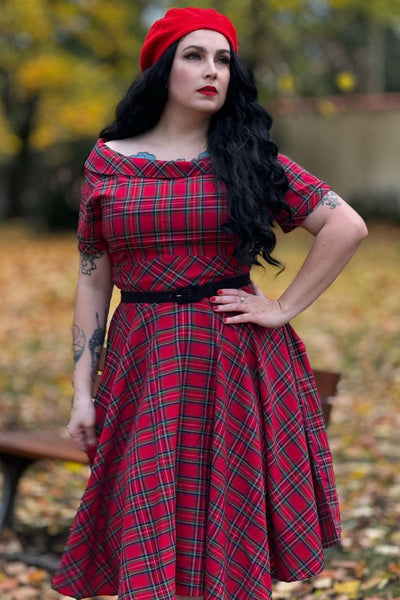 Darlene Retro Highland Red Tartan Circle Dress