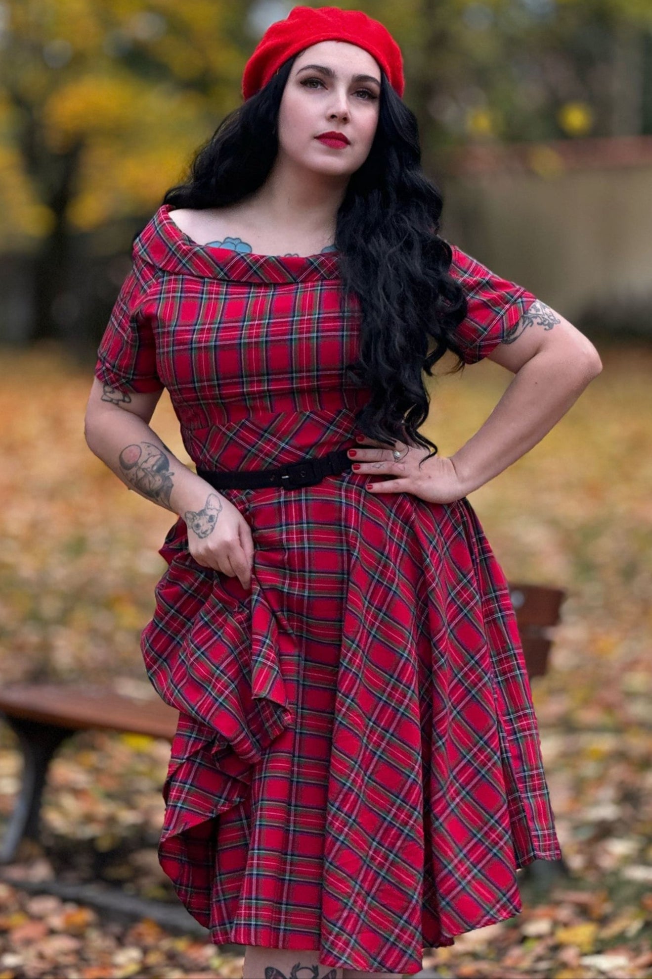 PRE ORDER Darlene Retro Highland Red Tartan Circle Dress