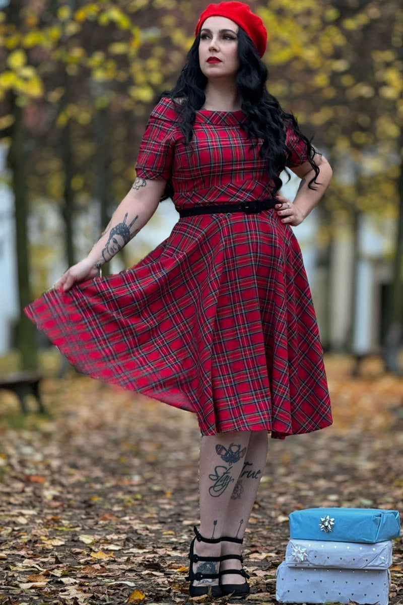 Darlene Retro Highland Red Tartan Circle Dress