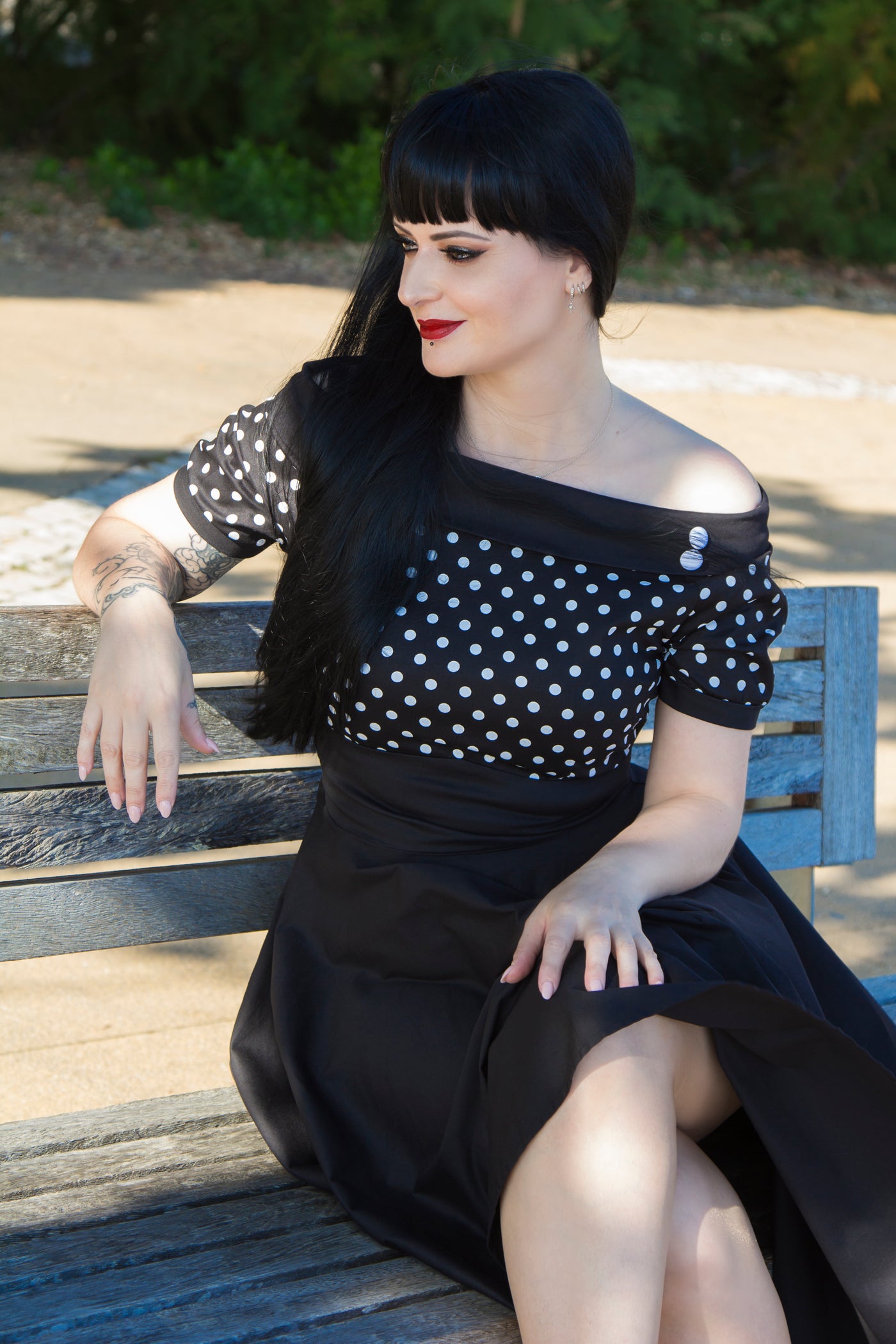 PRE ORDER Darlene 50's Style Swing Dress in Black/ White Polka