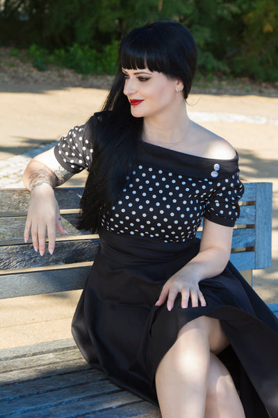 PRE ORDER Darlene 50's Style Swing Dress in Black/ White Polka
