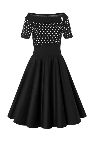 Darlene 50's Style Swing Dress in Black/ White Polka
