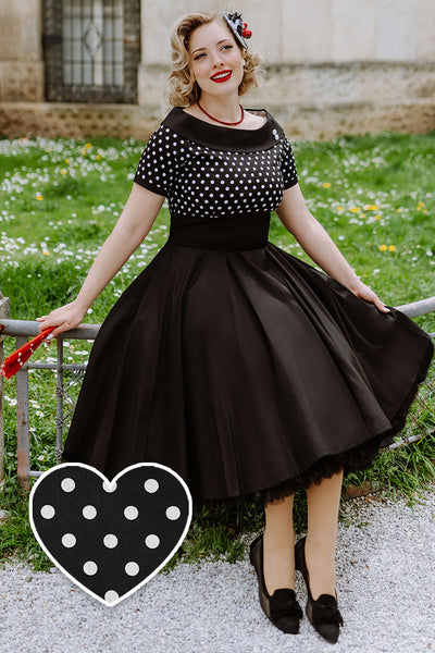 PRE ORDER Darlene 50's Style Swing Dress in Black/ White Polka
