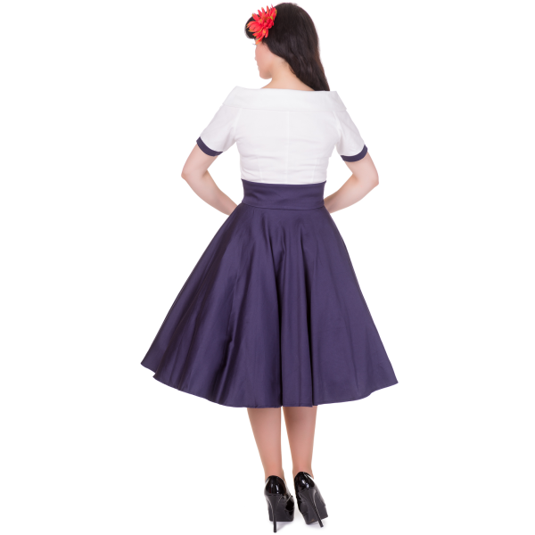 Darlene Retro Full Circle Swing Dress in Cream-Navy Blue