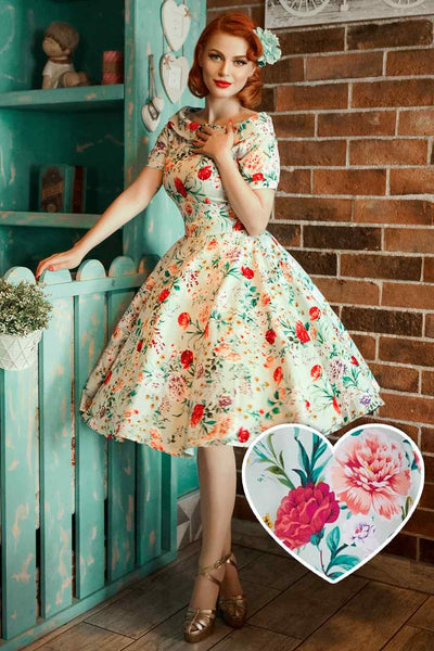 Darlene Green Floral Swing Dress