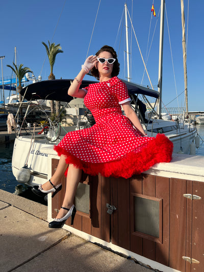 PRE-ORDER Darlene 50's Style Swing Dress in Red/ White Polka