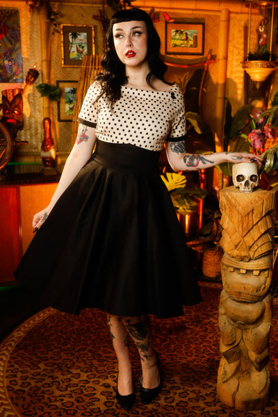 Darlene 50's Style Swing Dress in Sand Beige/Black Polka Dot
