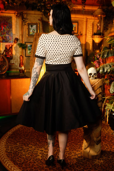 Darlene 50's Style Swing Dress in Sand Beige/Black Polka Dot