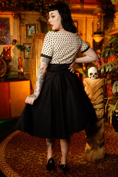 Darlene 50's Style Swing Dress in Sand Beige/Black Polka Dot