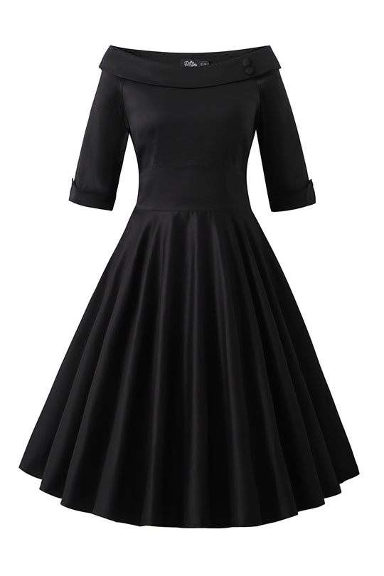 Deborah Black Elbow Sleeve Circle Dress — front view