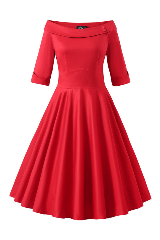 Deborah Red Elbow Sleeve Circle Dress — front view