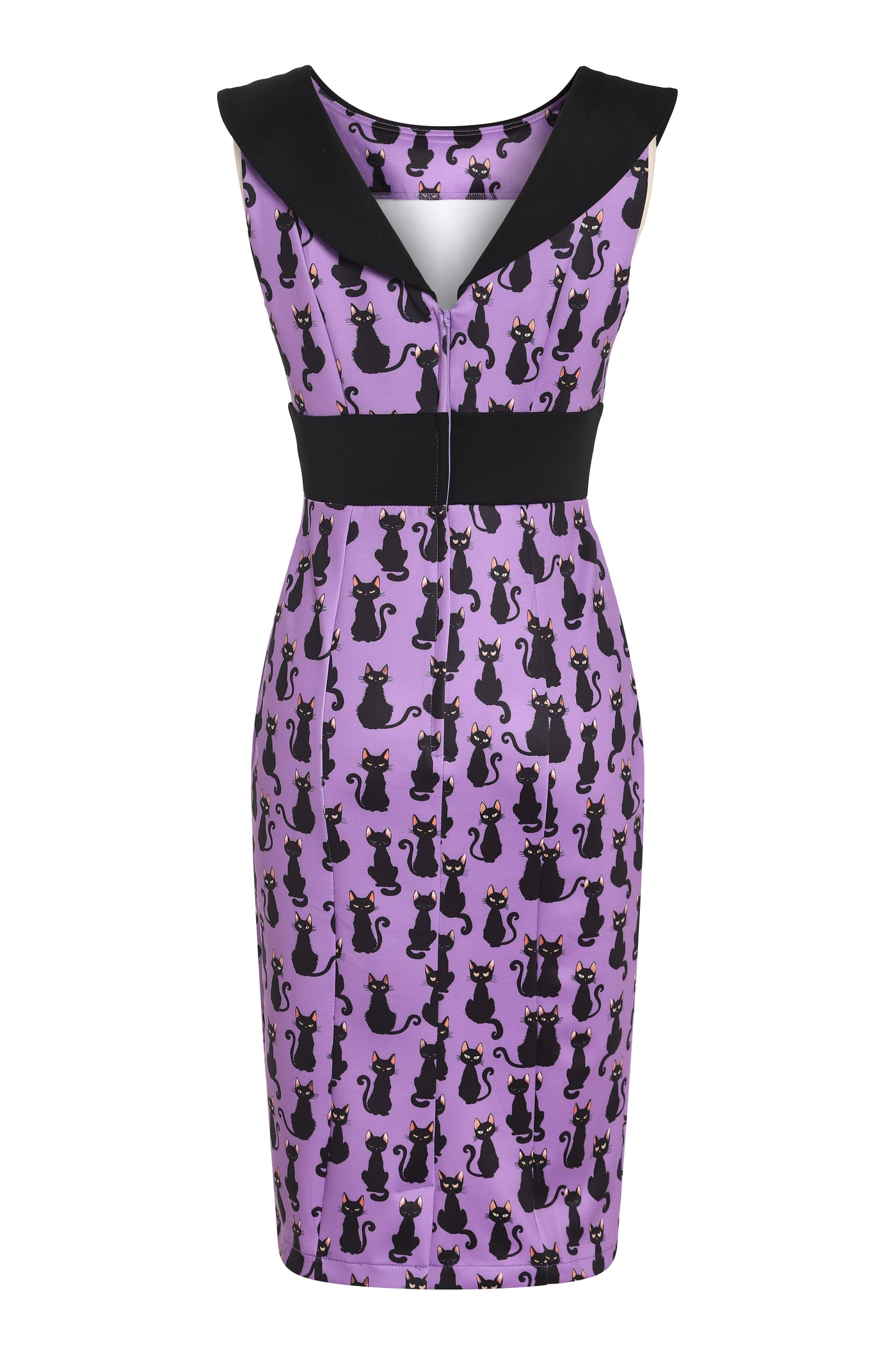 EU STOCK Darla Fitted Off-Shoulder Purple & Black Cat Print Dress