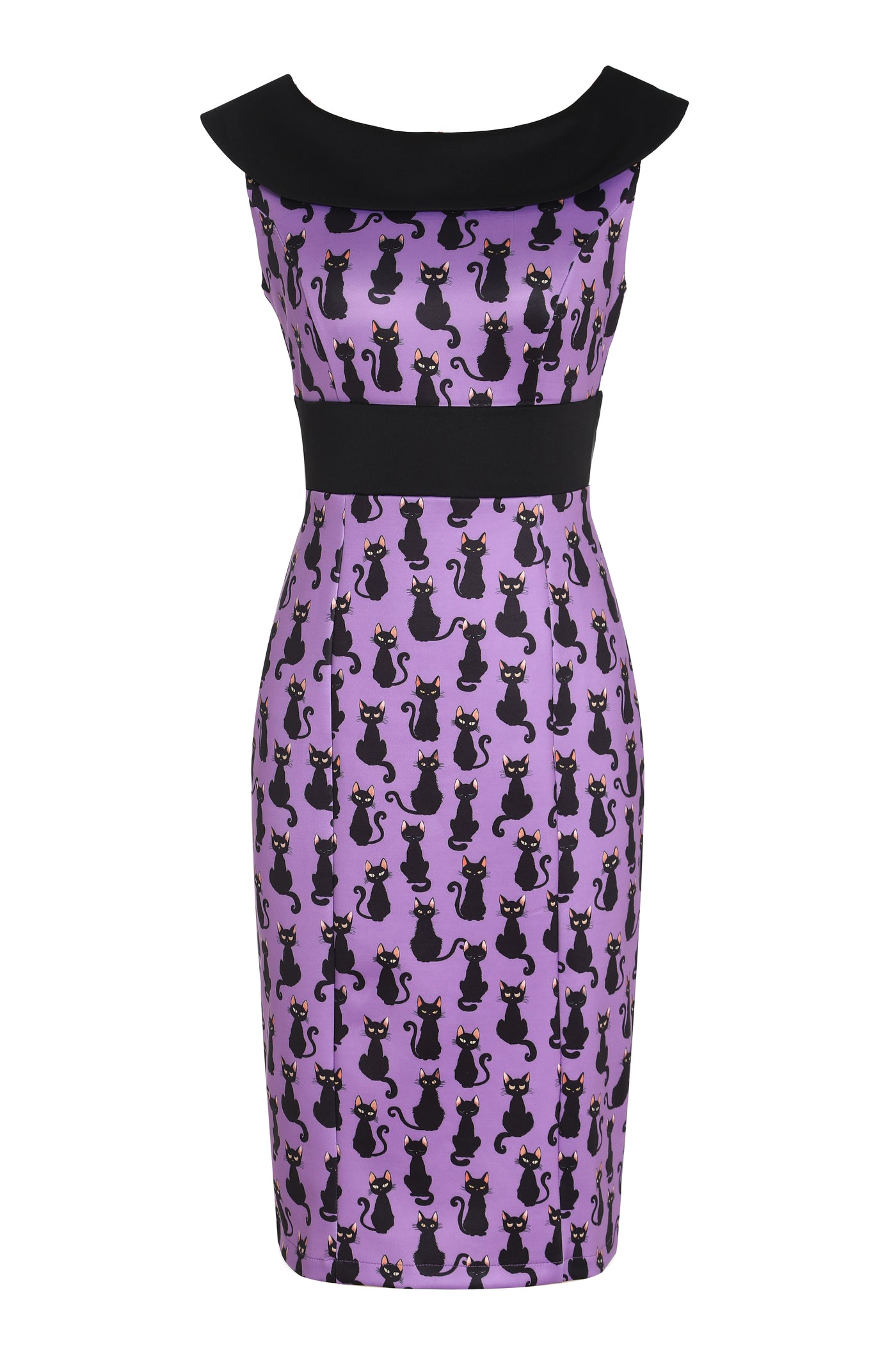 EU STOCK Darla Fitted Off-Shoulder Purple & Black Cat Print Dress