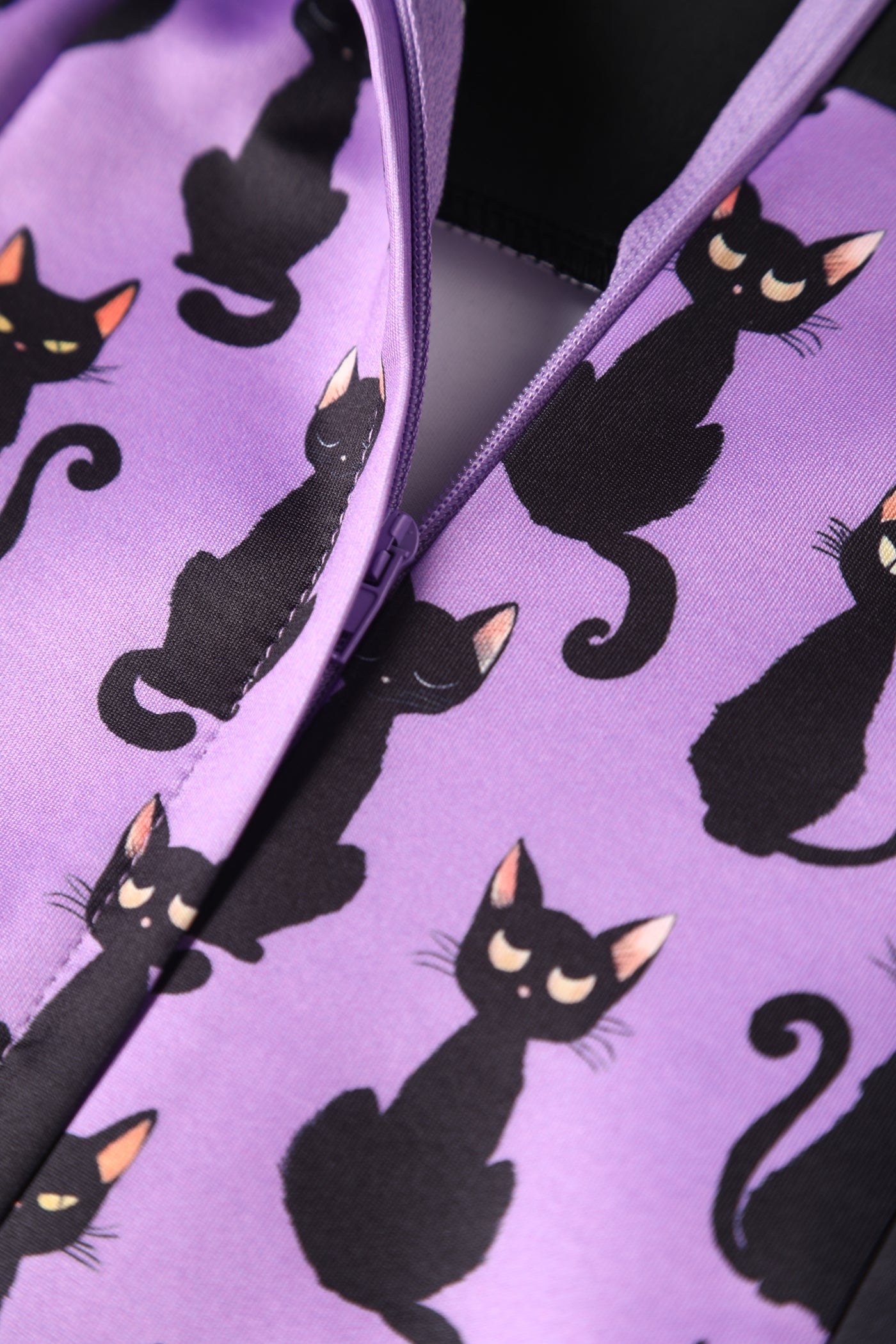 EU STOCK Darla Fitted Off-Shoulder Purple & Black Cat Print Dress