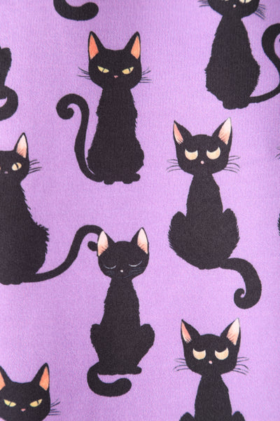 EU STOCK Darla Fitted Off-Shoulder Purple & Black Cat Print Dress