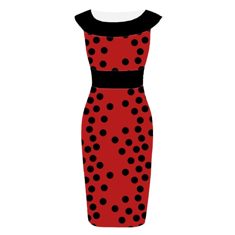 PRE-ORDER Darla Fitted Off-Shoulder Red/Black Polka Print Dress