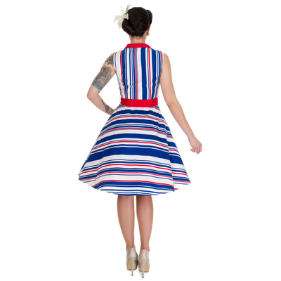 Poppy Retro Shirt Swing Dress in Red/Blue Strip