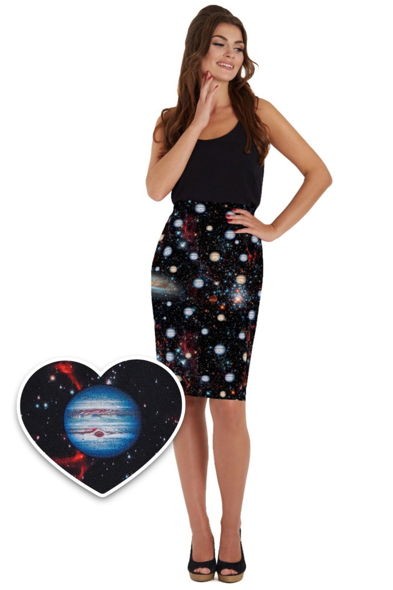 Falda Chic Vintage Inspired Pencil Skirt in Planet Print