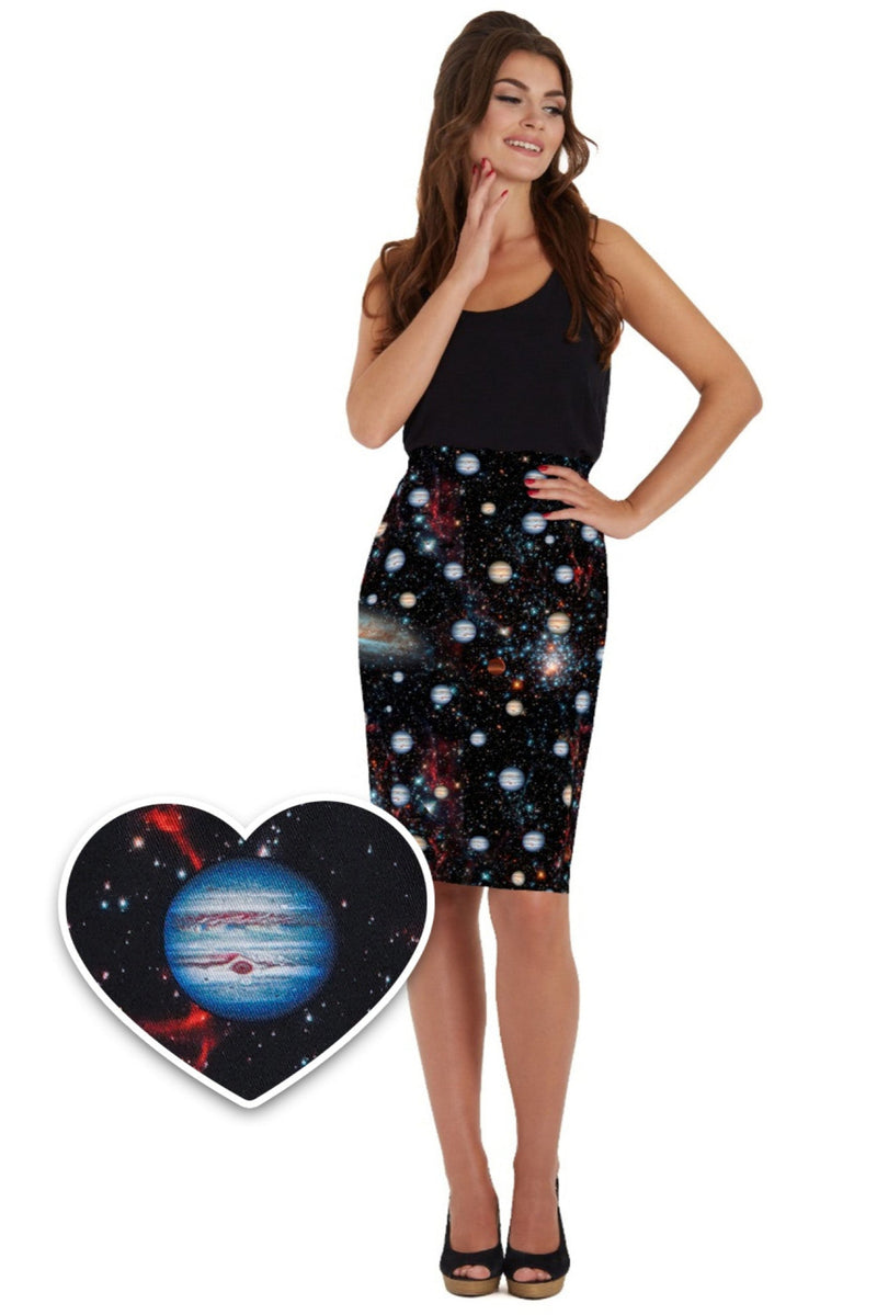 PRE-ORDER Falda Chic Vintage Inspired Pencil Skirt in Planet Print