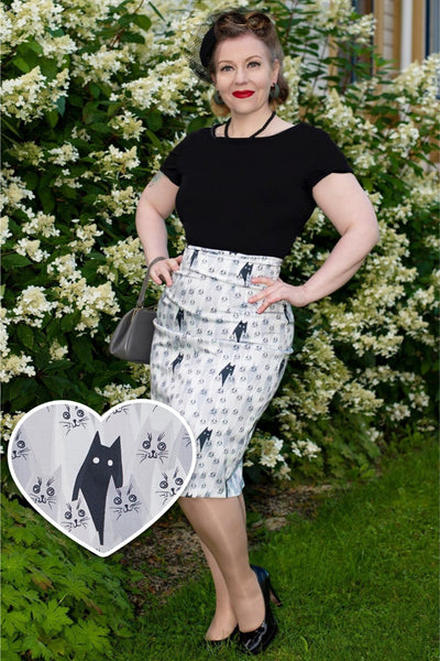 Falda Chic Vintage Inspired Cat Print Pencil Skirt