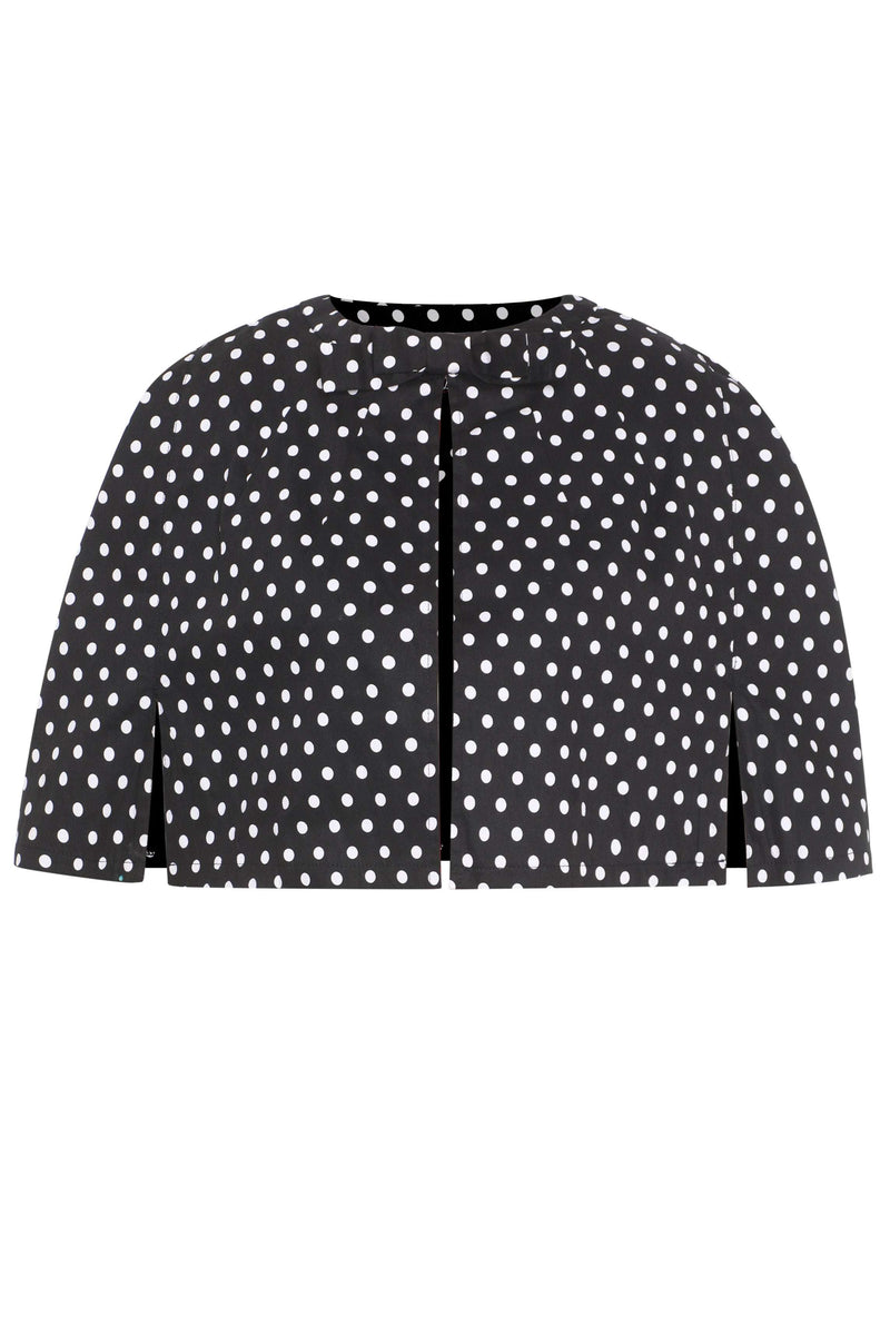 PRE ORDER Sabrina Black Vintage White Polka Dot Print Comfy Cape Shrug