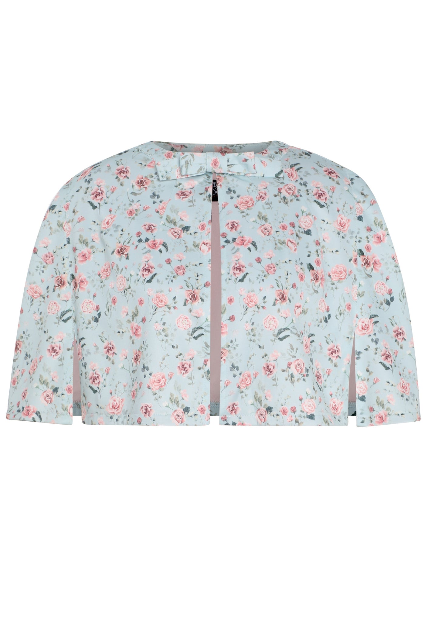 EU STOCK Sabrina Light Blue Vintage Pink Rose Print Comfy Cape Shrug