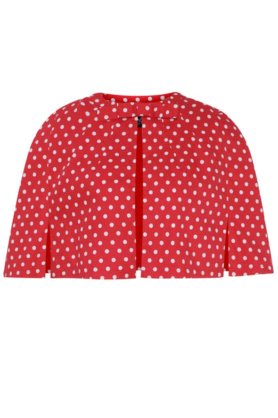 PRE ORDER Sabrina Red Vintage White Polka Dot Print Comfy Cape Shrug