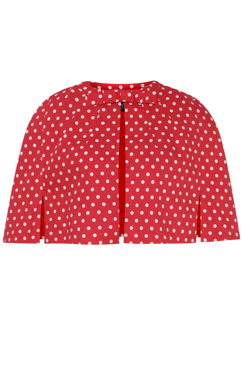 PRE ORDER Sabrina Red Vintage White Polka Dot Print Comfy Cape Shrug