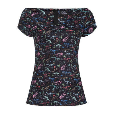 Lilian Off Shoulder Black Fossil Print Top