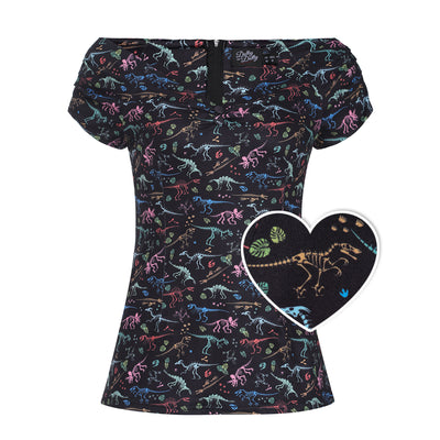 Lilian Off Shoulder Black Fossil Print Top