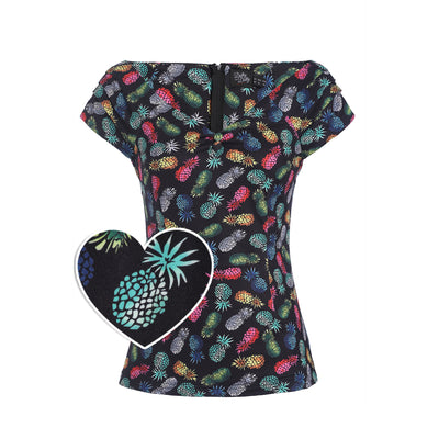 Lilian Off Shoulder Black Pineapple Top