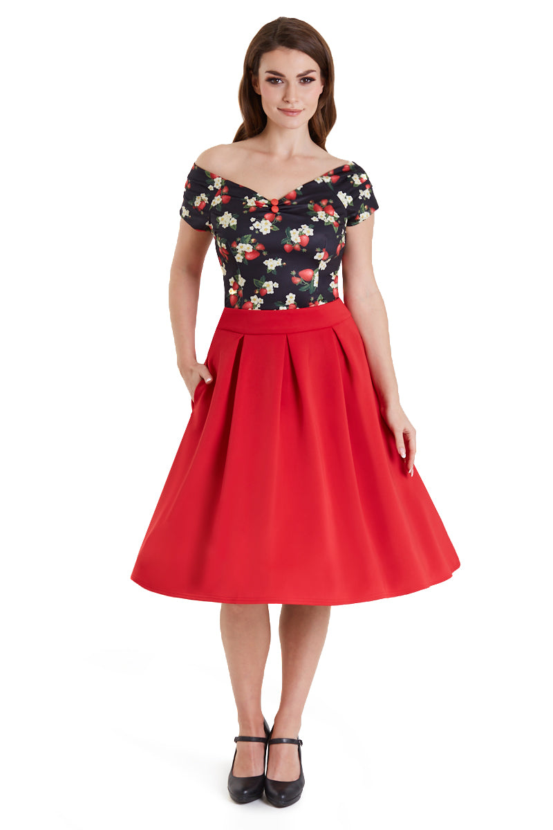 EU STOCK Lilian Off Shoulder Black Strawberry Top
