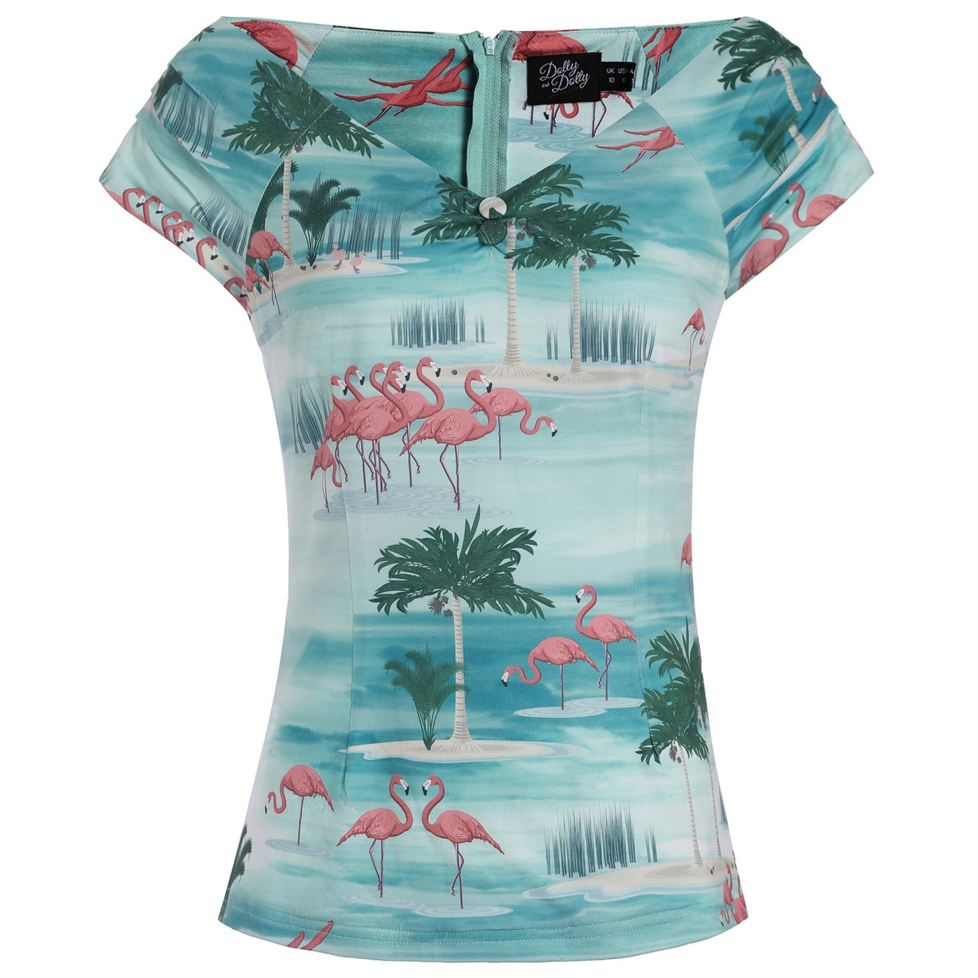 Lilian Off Shoulder Blue Island Flamingo Top