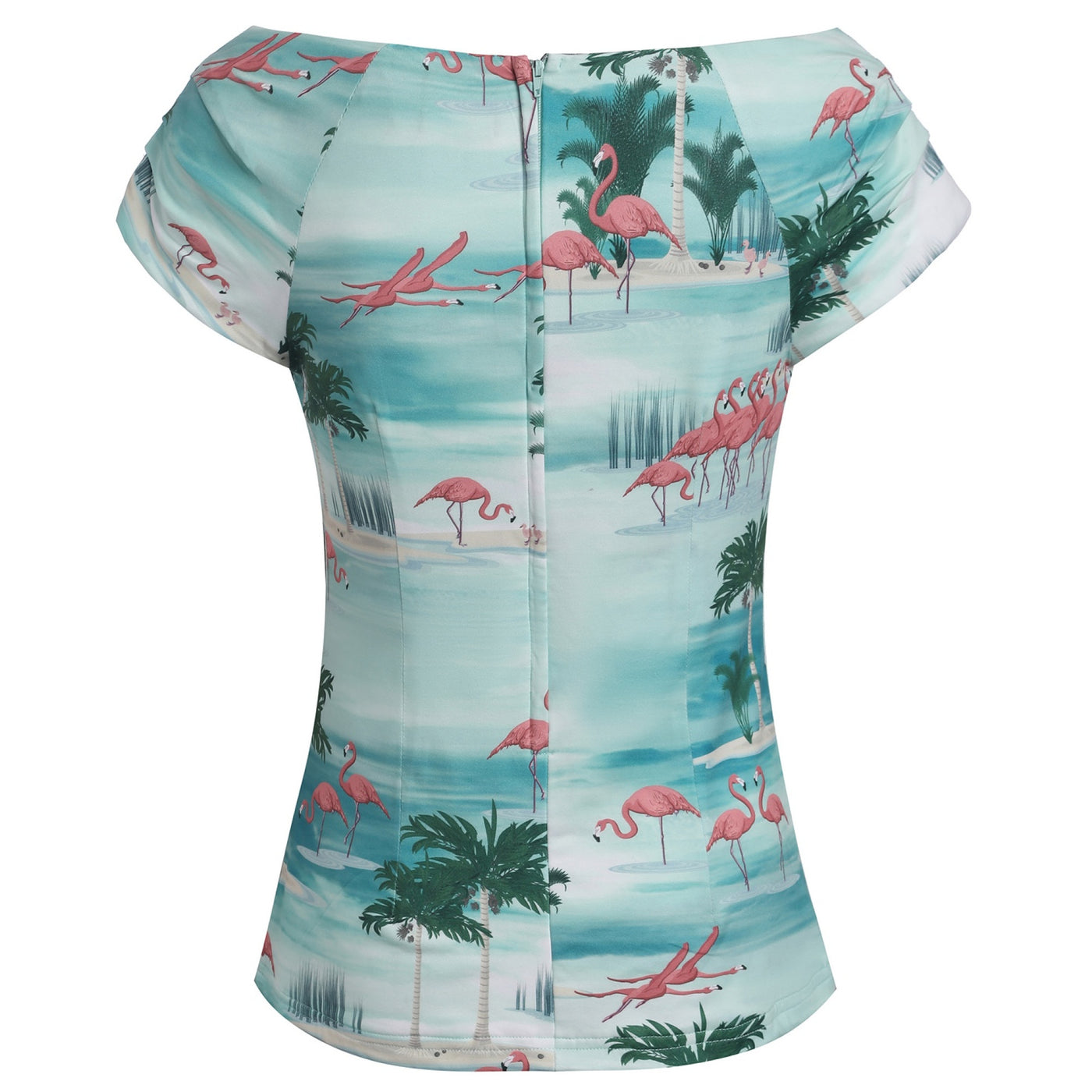 Lilian Off Shoulder Blue Island Flamingo Top