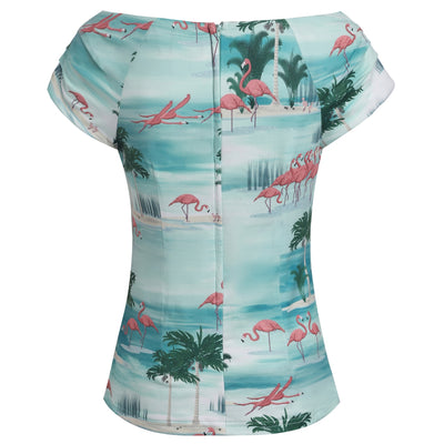Lilian Off Shoulder Blue Island Flamingo Top
