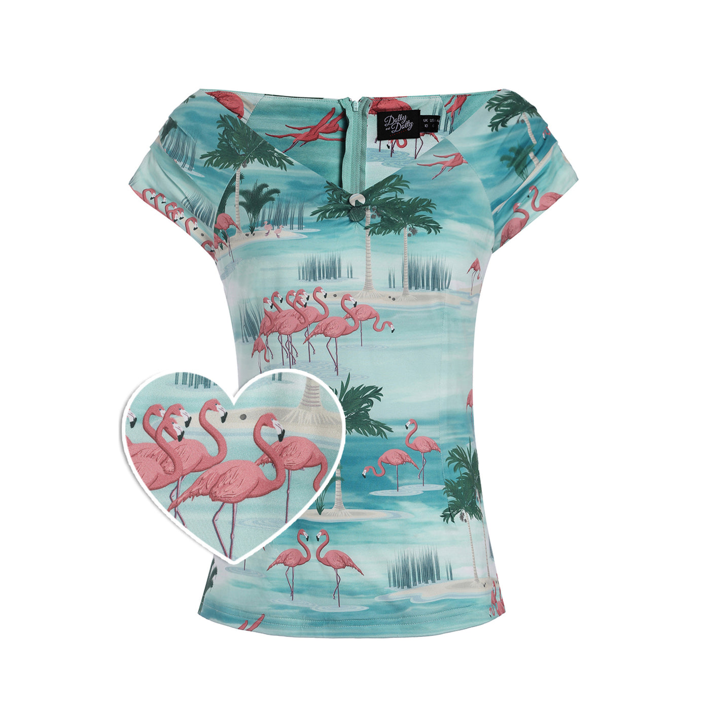 Lilian Off Shoulder Blue Island Flamingo Top