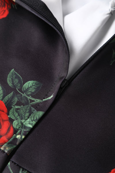 PRE ORDER Monroe Off-the-Shoulder Pencil Dress in Red Roses & Bird Print