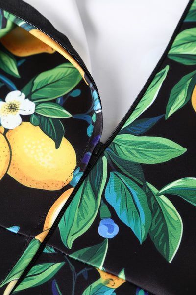 EU STOCK Monroe Off-the-Shoulder Pencil Dress in Black Lemon Print