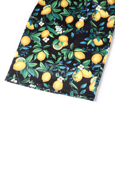 EU STOCK Monroe Off-the-Shoulder Pencil Dress in Black Lemon Print