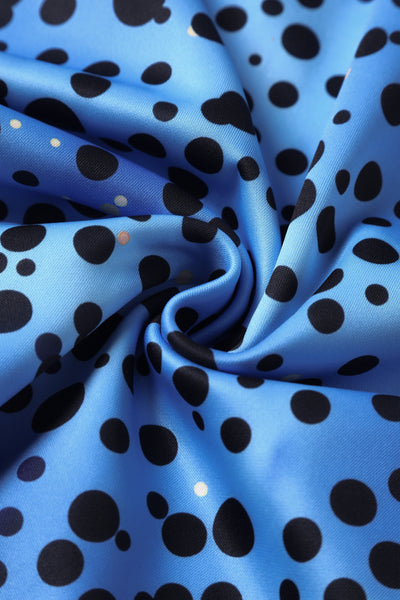 PRE-ORDER Monroe Off-the-Shoulder Pencil Dress in Blue Polka Dot Dress