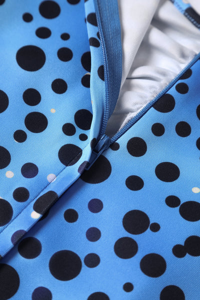 PRE-ORDER Monroe Off-the-Shoulder Pencil Dress in Blue Polka Dot Dress