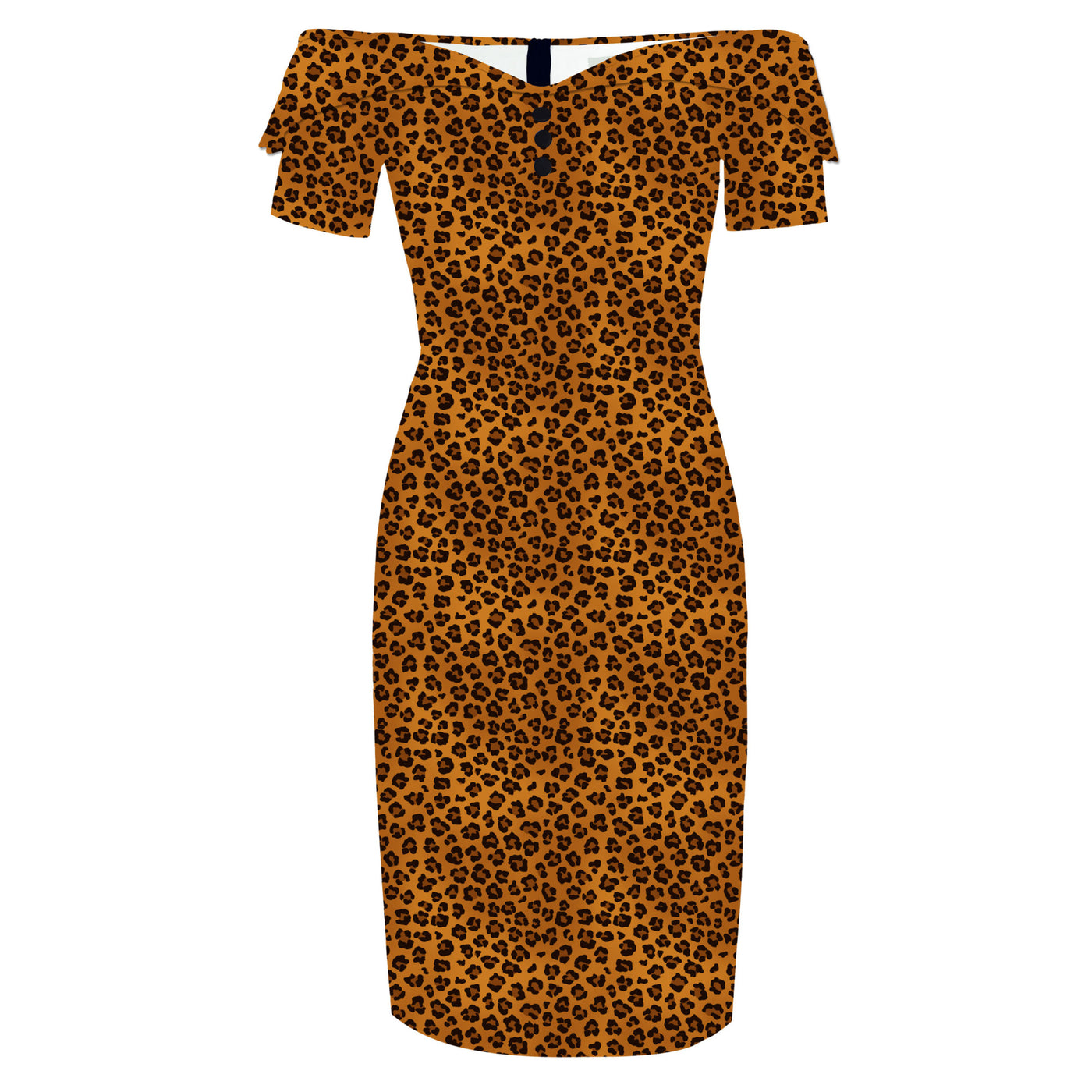 Monroe Off-the-Shoulder Pencil Dress in Brown Leopard Print