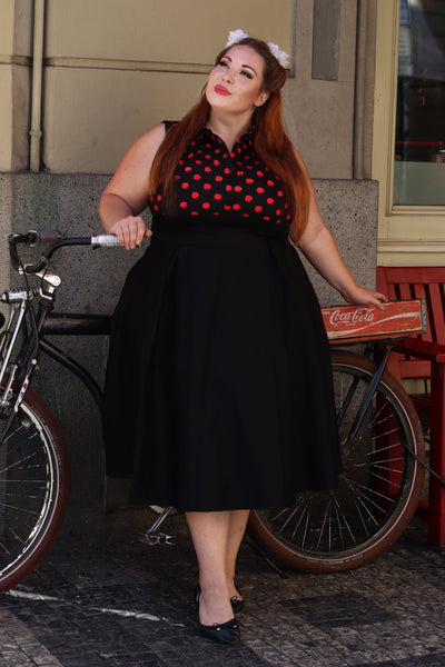EU STOCK Lisa Black Red Polka Dot Collared Swing Dress